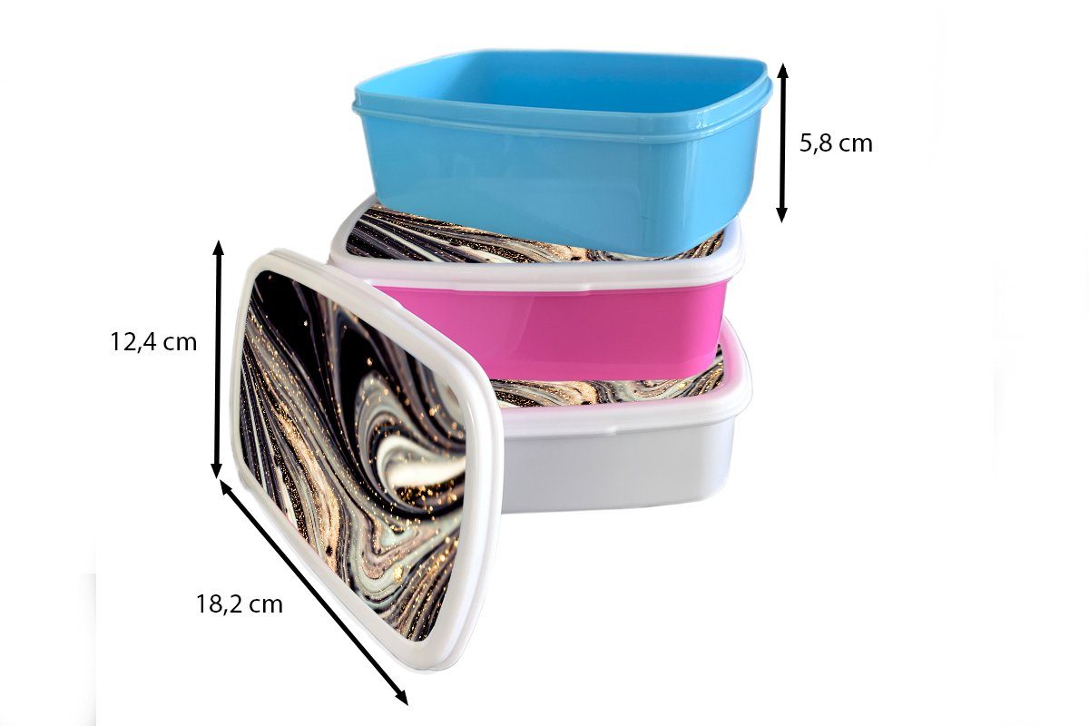 - Kunststoff rosa Marmoroptik (2-tlg), Mädchen, für Glitter - Lunchbox MuchoWow Erwachsene, - Gold Brotdose Weiß Kunststoff, Kinder, Marmor, Snackbox, Schwarz Brotbox - -