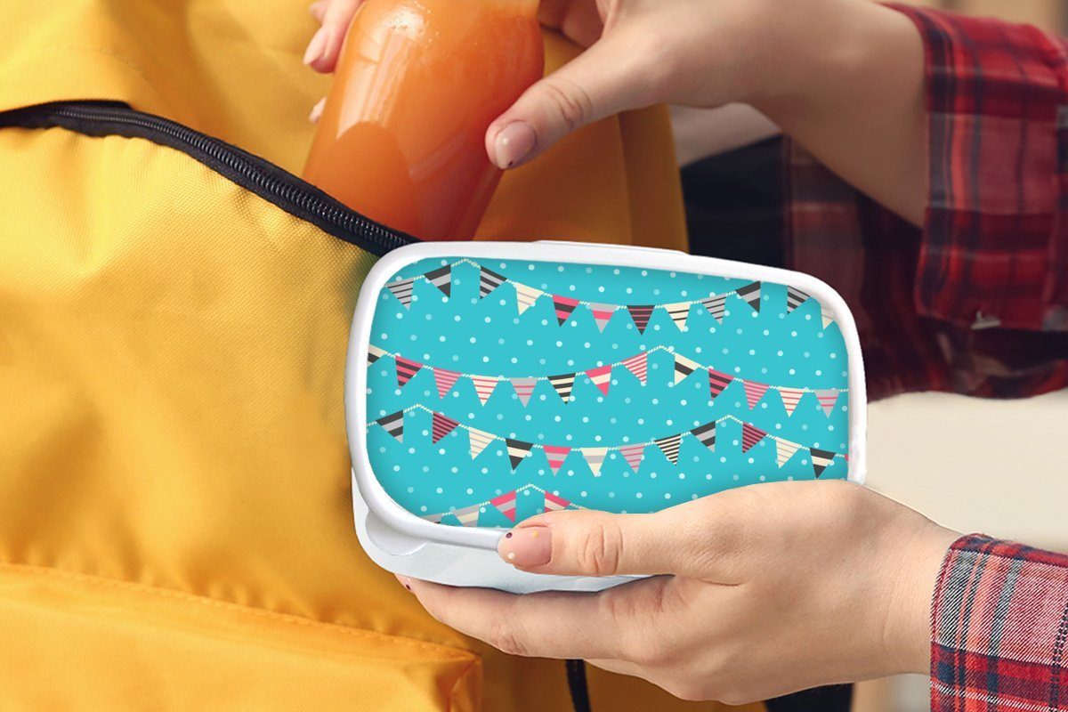 Lunchbox MuchoWow (2-tlg), Brotbox für - weiß für Schnittmuster Fahnen, Kunststoff, und Brotdose, Jungs und Erwachsene, Kinder - Mädchen Geburtstag