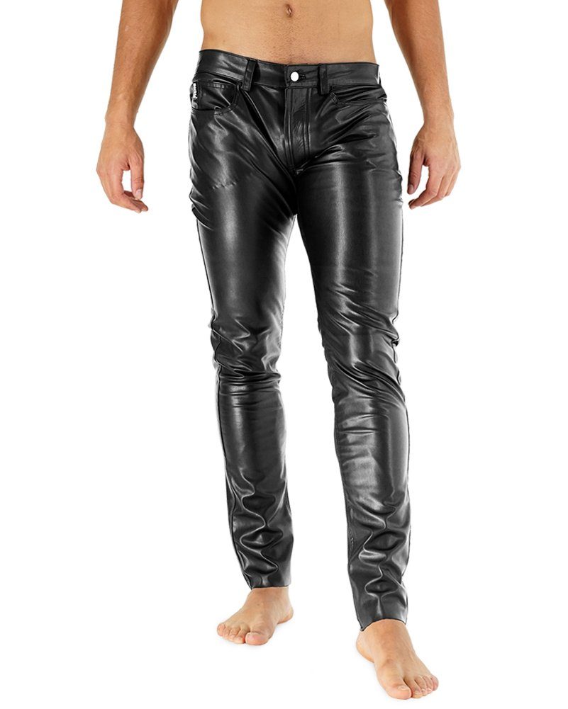 BOCKLE Lederhose Bockle® Push Strap Faux Pants Kunstlederhose Gay Leder Hose Glanz Skinny