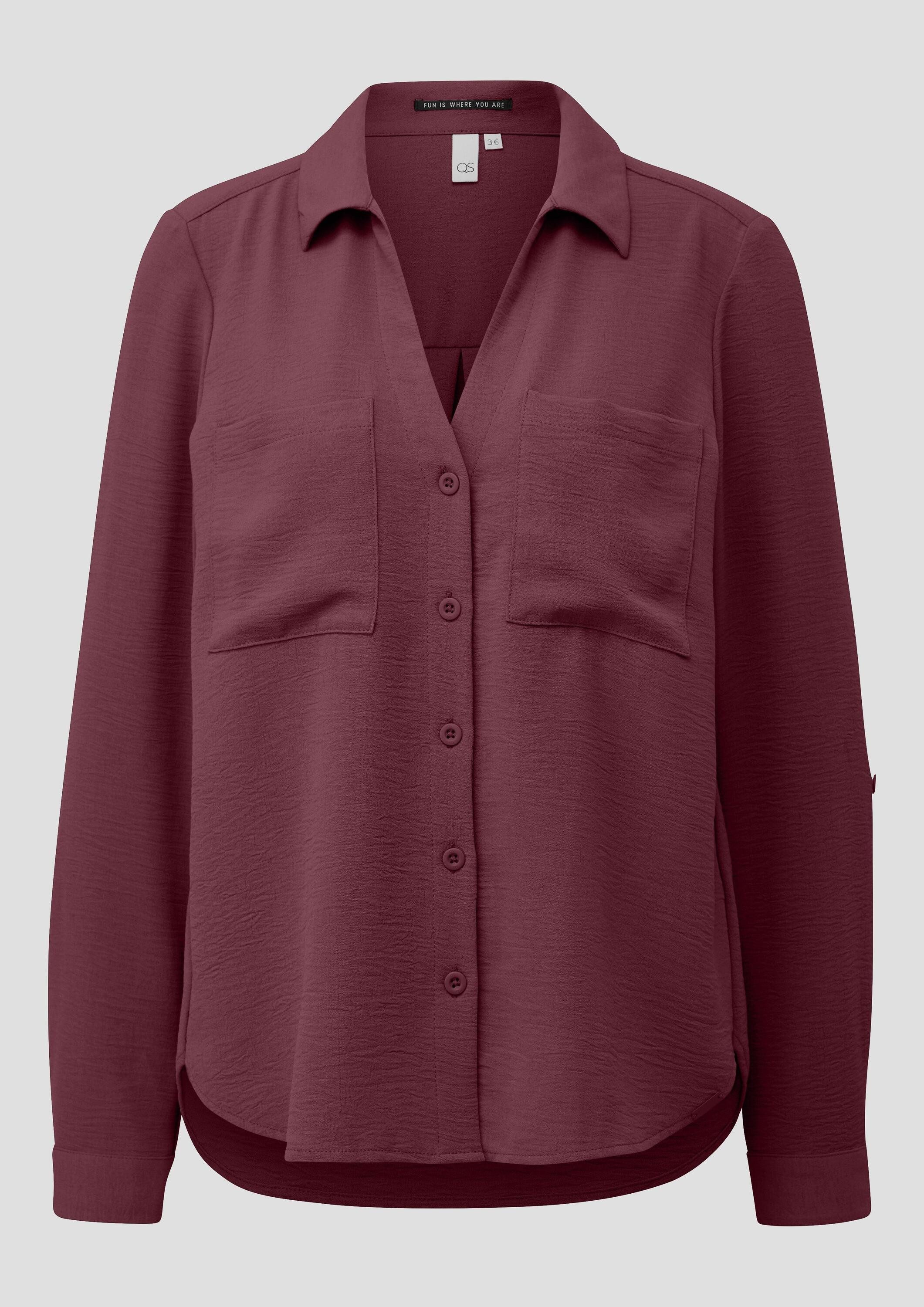 QS Langarmbluse Bluse Crêpebluse mit Turn-up-Ärmel