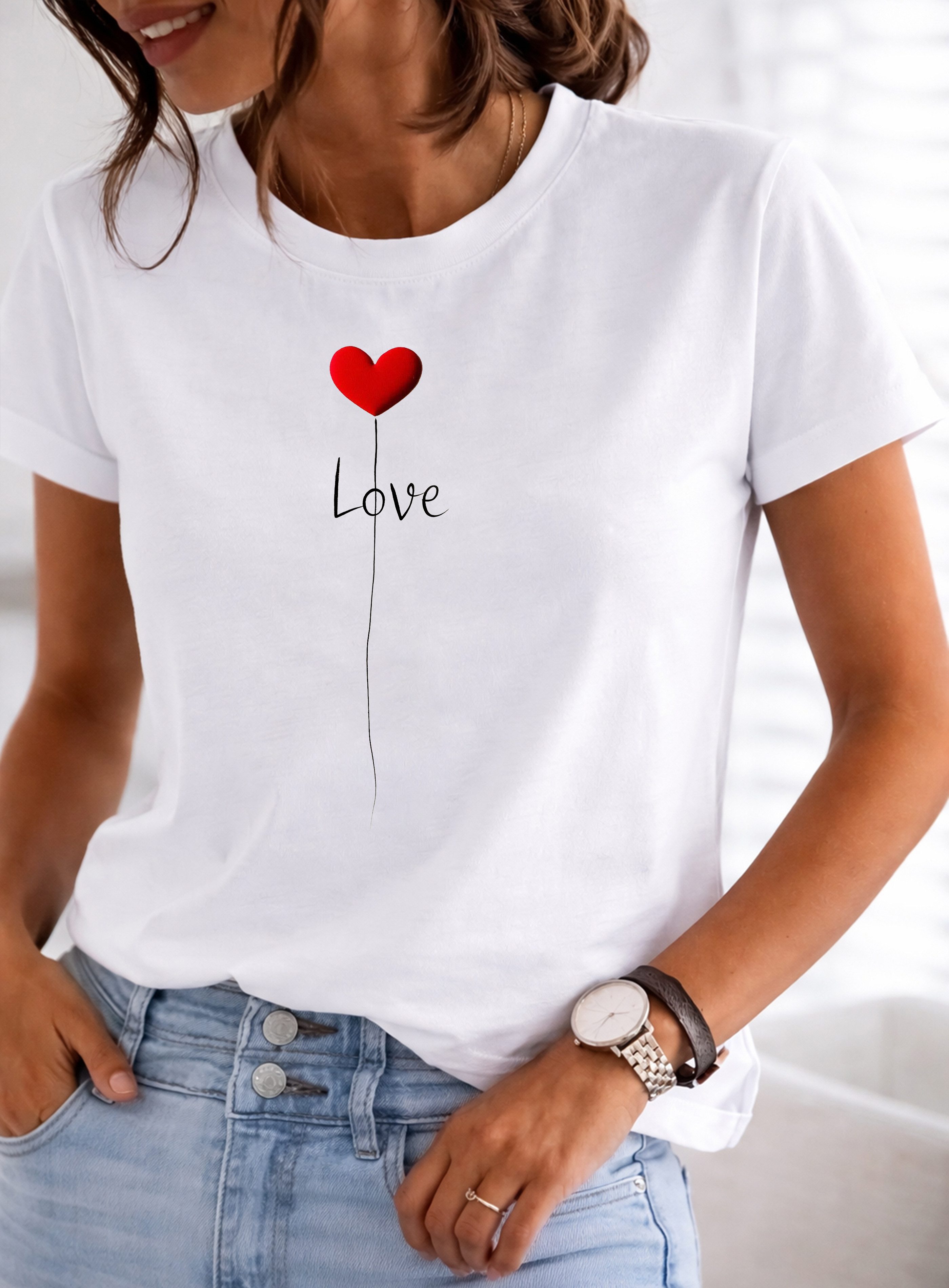 RMK T-Shirt Damen Shirt Classic Basic Herz Ballon aus Baumwolle