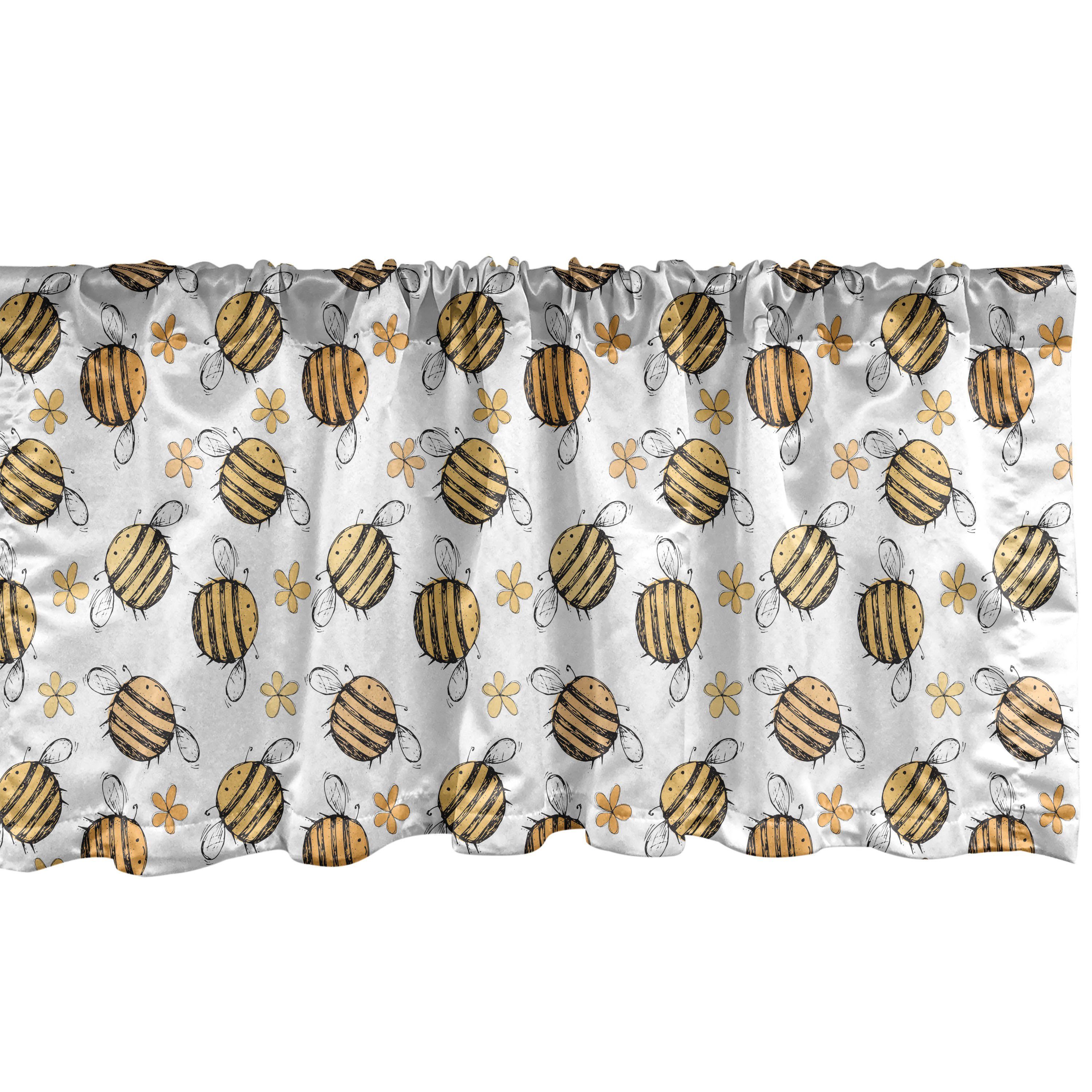 Scheibengardine Vorhang Schlafzimmer Blumen Hand für Bee Dekor Stangentasche, Honey Abakuhaus, Bienen mit Volant gezeichnete Microfaser, Küche
