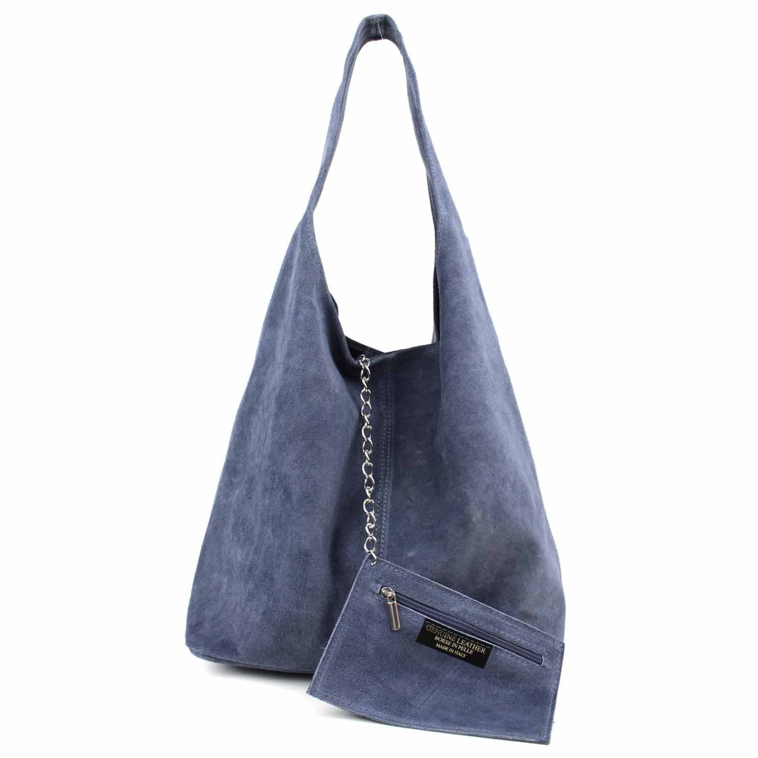 ITALYSHOP24 Schultertasche Made in Italy Damen Leder Wildleder Tasche Umhängetasche Beuteltasche, Premium Business Echtleder Shopper Bag leicht groß klassisch geräumig