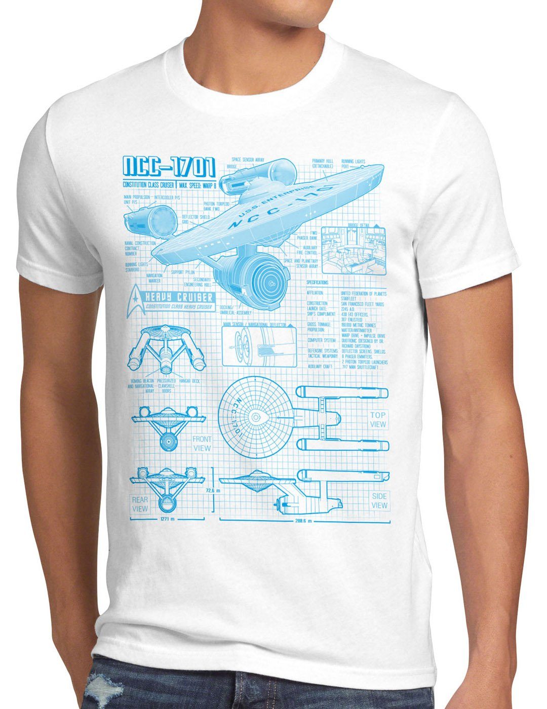 style3 Print-Shirt Herren T-Shirt NCC-1701 klingon christopher trekkie star sternenflotte trek pike weiß