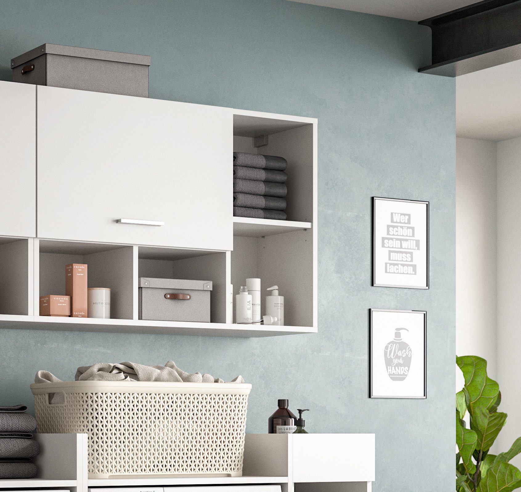 furnling Hängeschrank Fira (1-St) 1 Klappe, 4 offene Fächer, pflegeleichte MDF-Front, Breite 95 cm