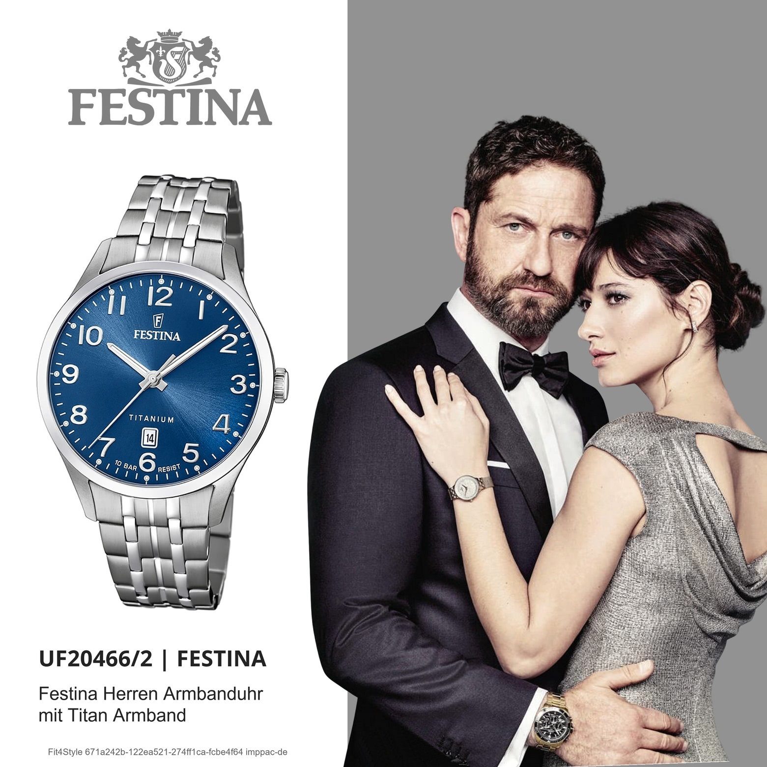 Festina Quarzuhr Festina Herren Uhr Armbanduhr Elegant, Herren rund, F20466/2 Titanarmband silber