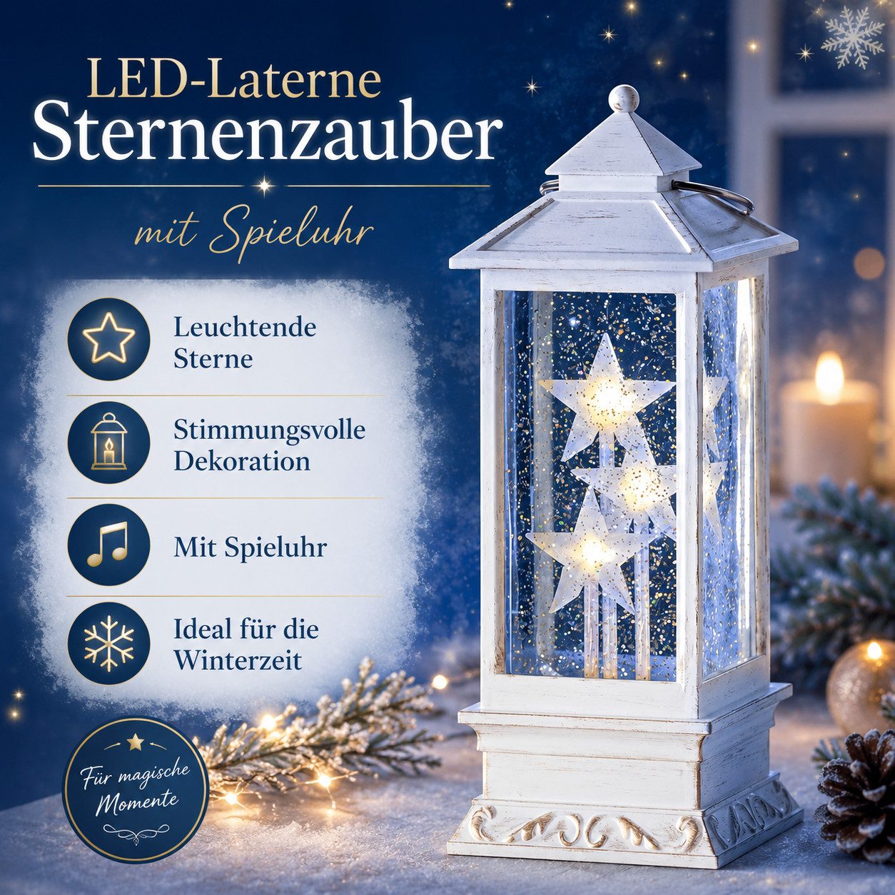 Weltbild LED-Dekofigur Westinghouse LED Laterne Sternenzauber mit Spieluhr Weihnachtsdeko, Dekolaterne Weihnachtslaterne Lichterlaterne Adventsdeko Winterdeko – Bild 3 von 5