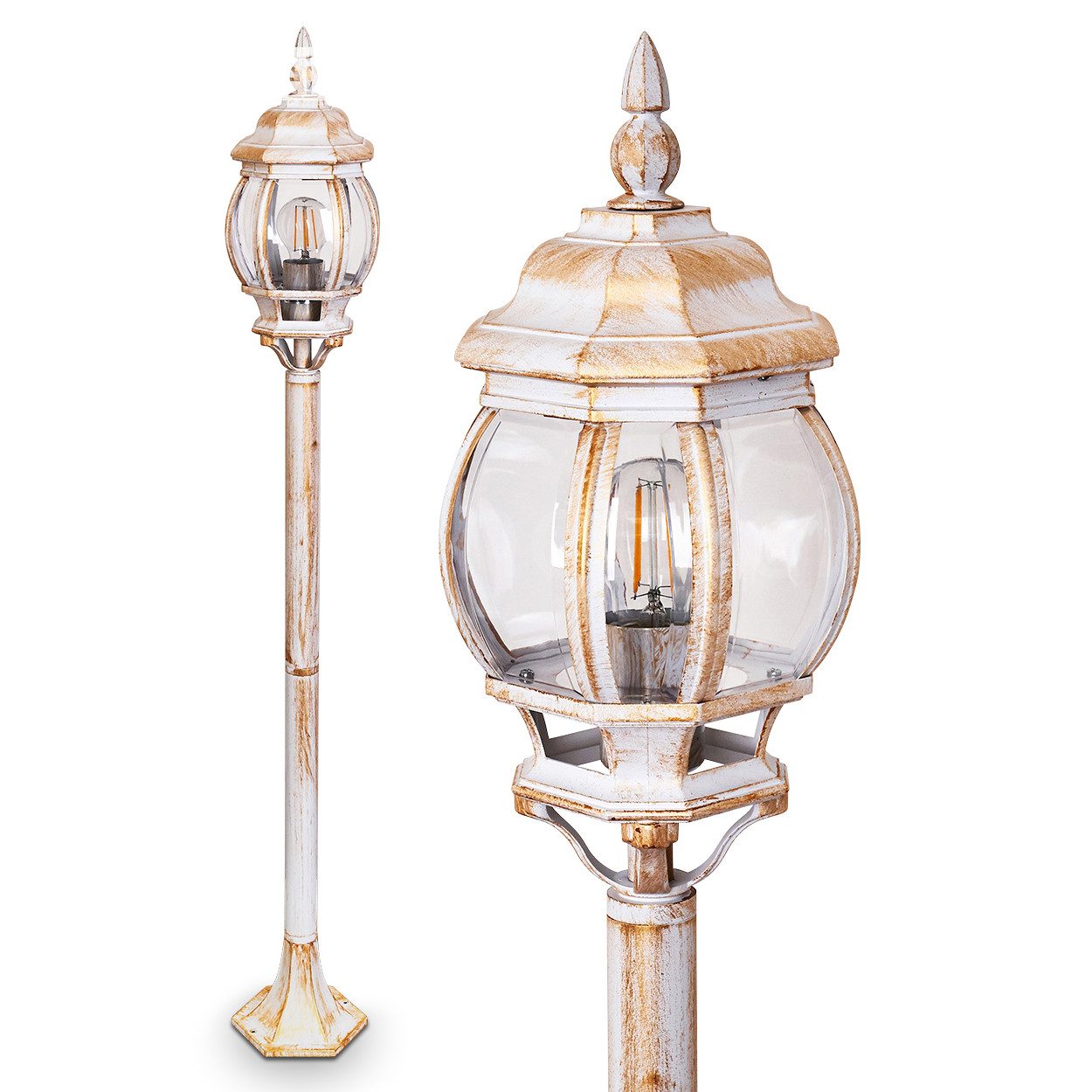 hofstein Außen-Stehlampe »Meyen« Außenleuchte, Aluguss in Weiß/Gold mit Kunststoff-Scheiben, ohne Leuchtmittel, Stehleuchte 120cm, E27, IP44