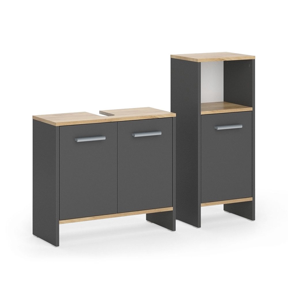Vicco Badmöbel-Set Karli, Anthrazit/Goldkraft Eiche, 2 Teile, (2-St., 2er S günstig online kaufen