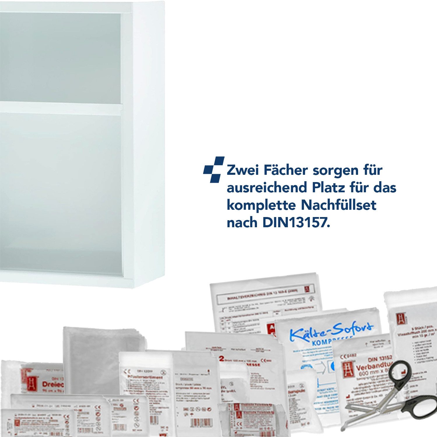 FIRST AID ONLY® Medizinschrank Verbandschrank gefüllt Weiß mit 2 Fächern Medizinschrank 37 x 30 x 14 cm