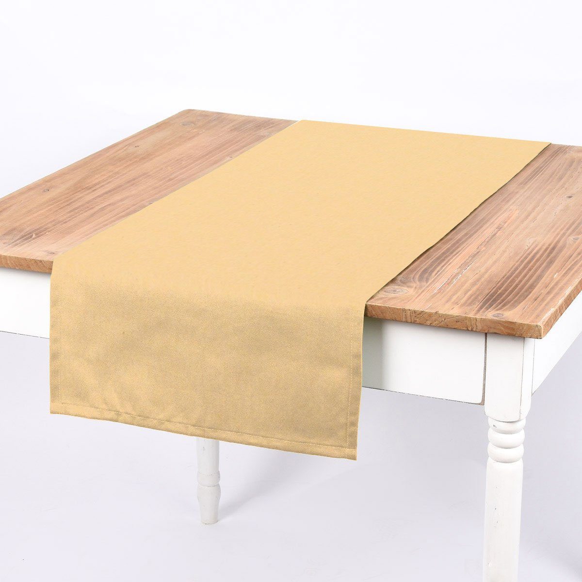 handmade Tischläufer Tischläufer LEBEN. Leinenlook SCHÖNER SCHÖNER uni 40x160cm, LEBEN. pastell gelb