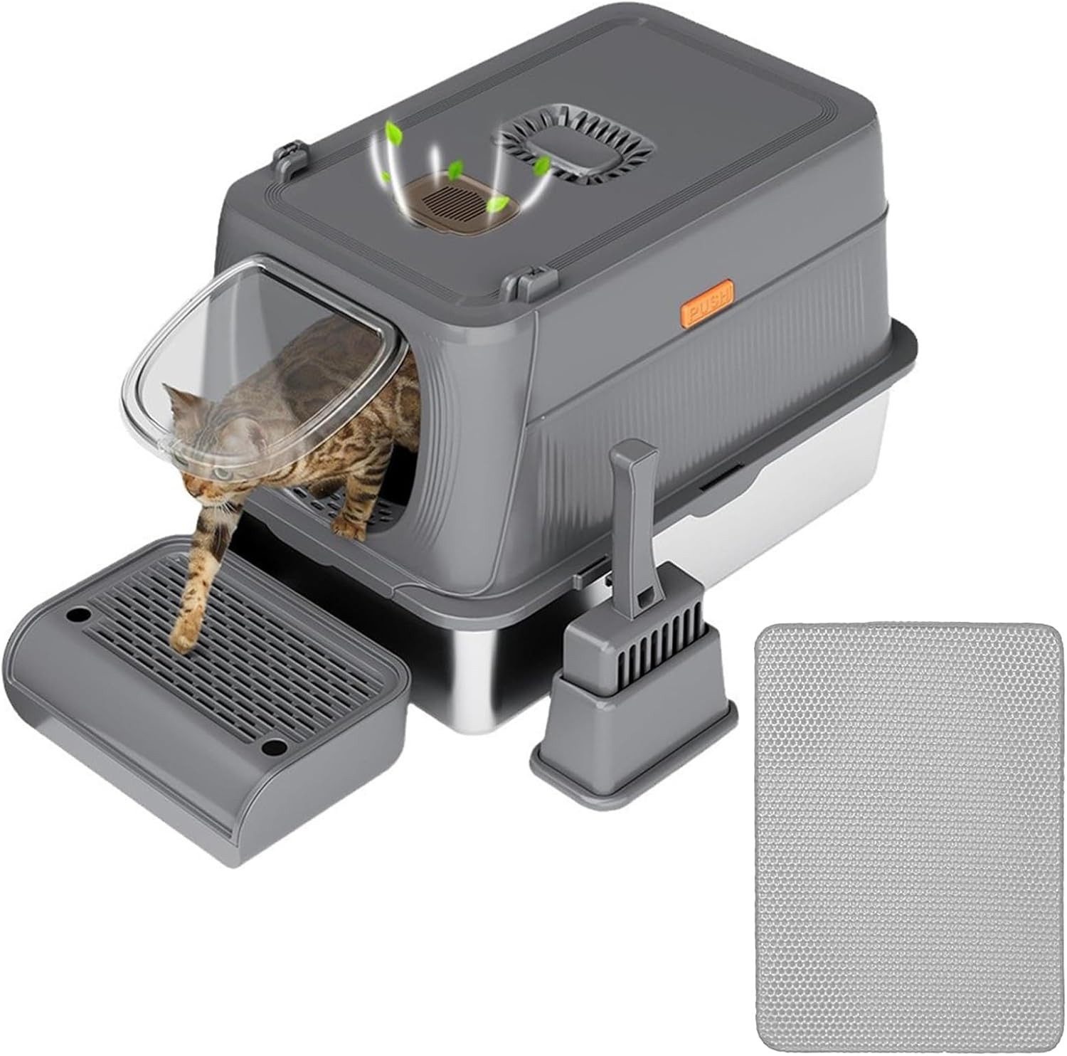 Youyijia Katzenklappe Katzentoilette aus Edelstahl mit Deckel, extra große geschlossene