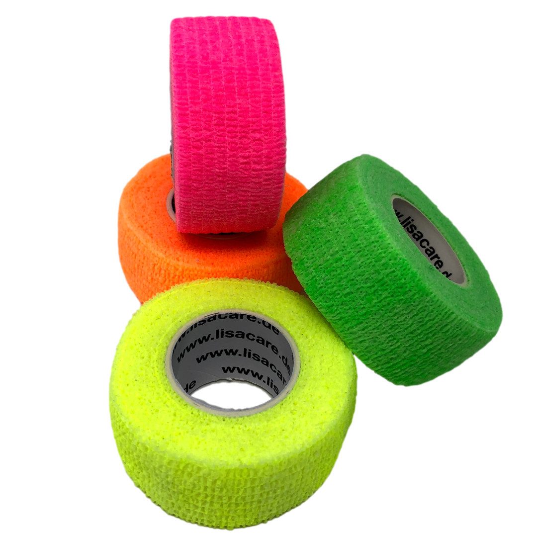 LisaCare Wundpflaster Selbsthaftender Fingerverband - Fingerpflaster/Bandage (Neon-Set, 4 St., 1 x NeonGrün, - Pink, - Gelb & Orange / 2,5cm x 4,5m), Medizinisch zertifiziert!