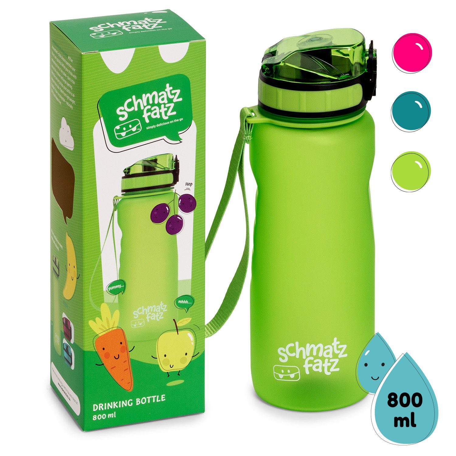 Sport 8067A-green, Grün Kinderflasche ml 800 Kindergarten Trinkflasche Schule Klarstein Outdoor