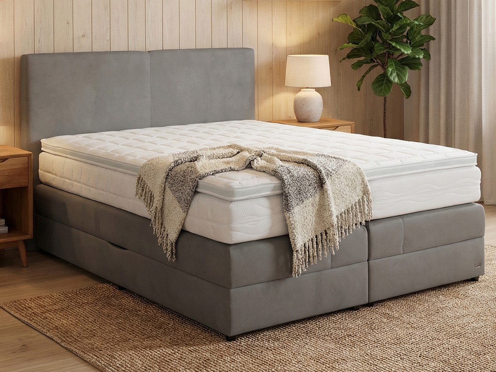 PAARA Boxspringbett Montana mit Bettkasten Kopfteil Stauraum H2 H3, inkl. Matratze und Topper, mit einzigartigem Belüftungssystem