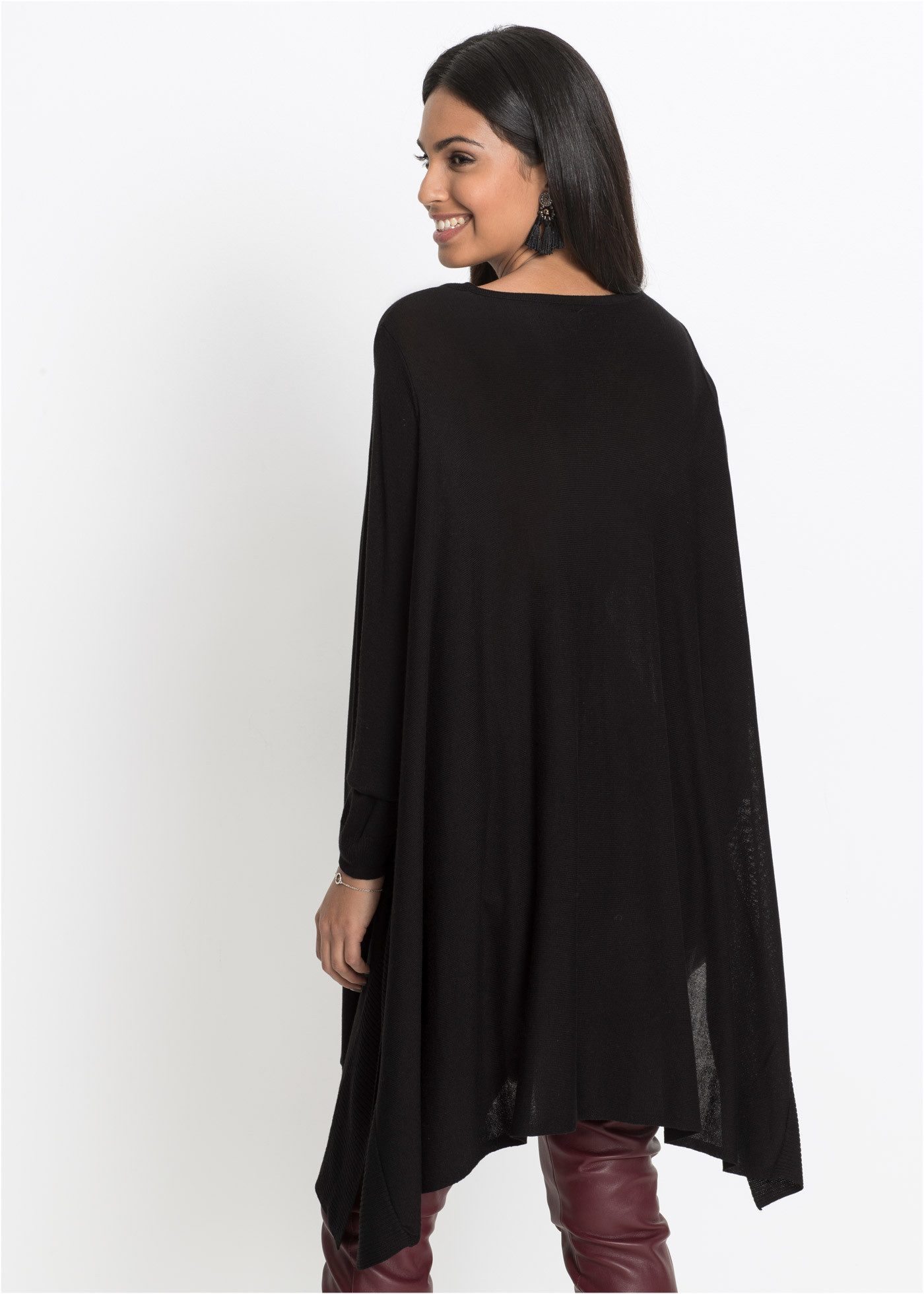 bonprix Longpullover Feinstrick-Viskose-Mix, Oversized-Passform, Poncho-Look, elegant