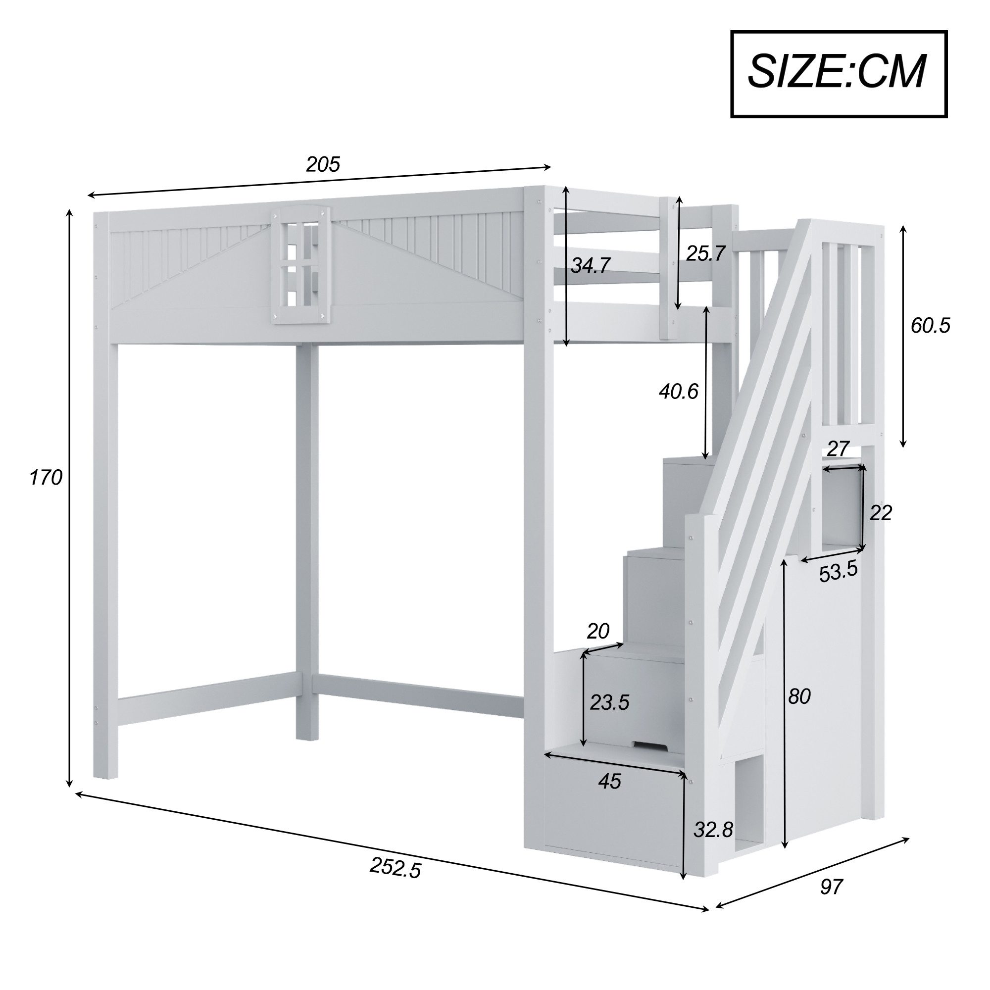 Flieks Hochbett Kinderbett 90x200cm mit Stauraumtreppe (Links und Rechts Austauschbar) – Bild 5 von 5