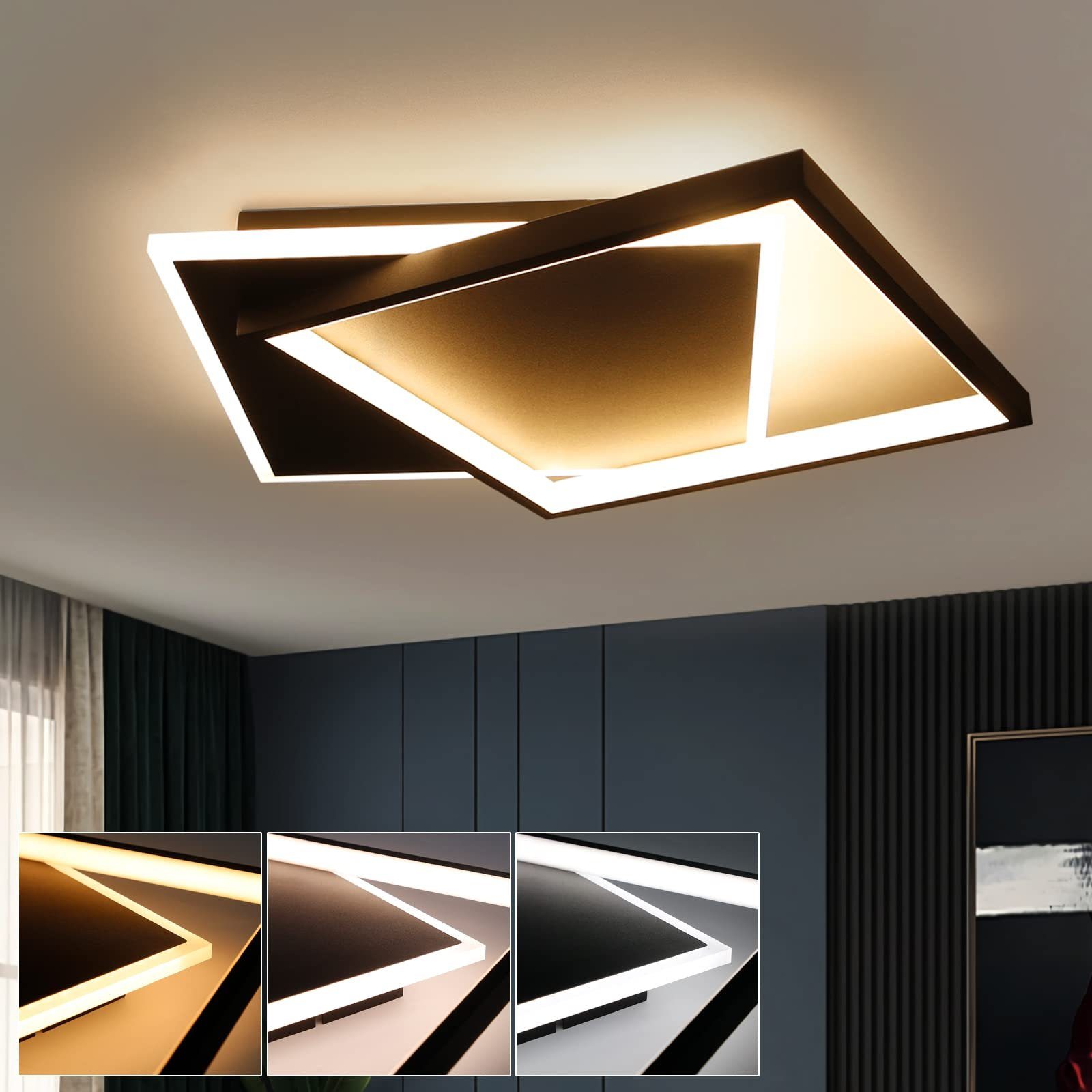 ZMH LED Deckenleuchte Dimmbar Modern für Wohnzimmer Esszimmer Büro Küche Flur, LED fest integriert, schwarz