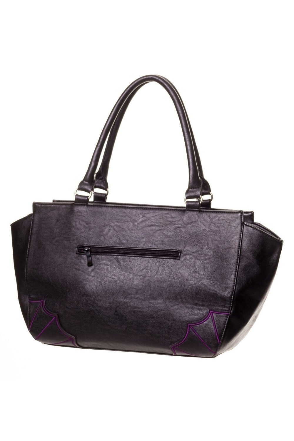 Banned Handtasche Bats Lila, Bestickte Fledermäuse Gothic Shopper