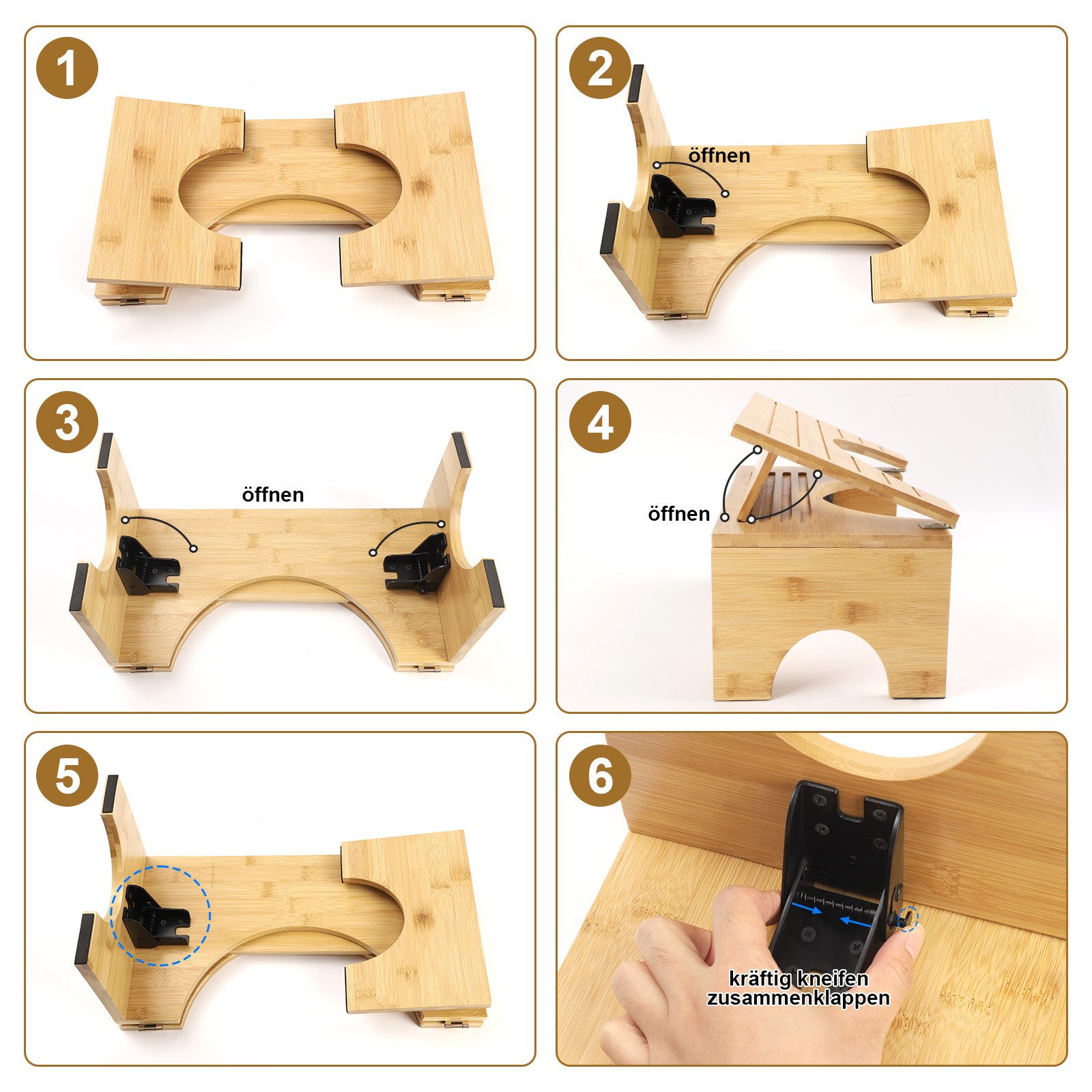 PRIISF Badhocker Toilettenhocker Bambus WC Hocker klappbar Klohocker Toilette Fußhocker (Falten Bambus Toilette Hocker Badhocker mit Anti-Rutsch-Pads Fußstütze, Badezimmer Hocker Toilettenstuhl Rutschfest für Erwachsene und Kinder), Ergonomischer für Hämorrhoiden Verstopfung Blähungen Reizdarm