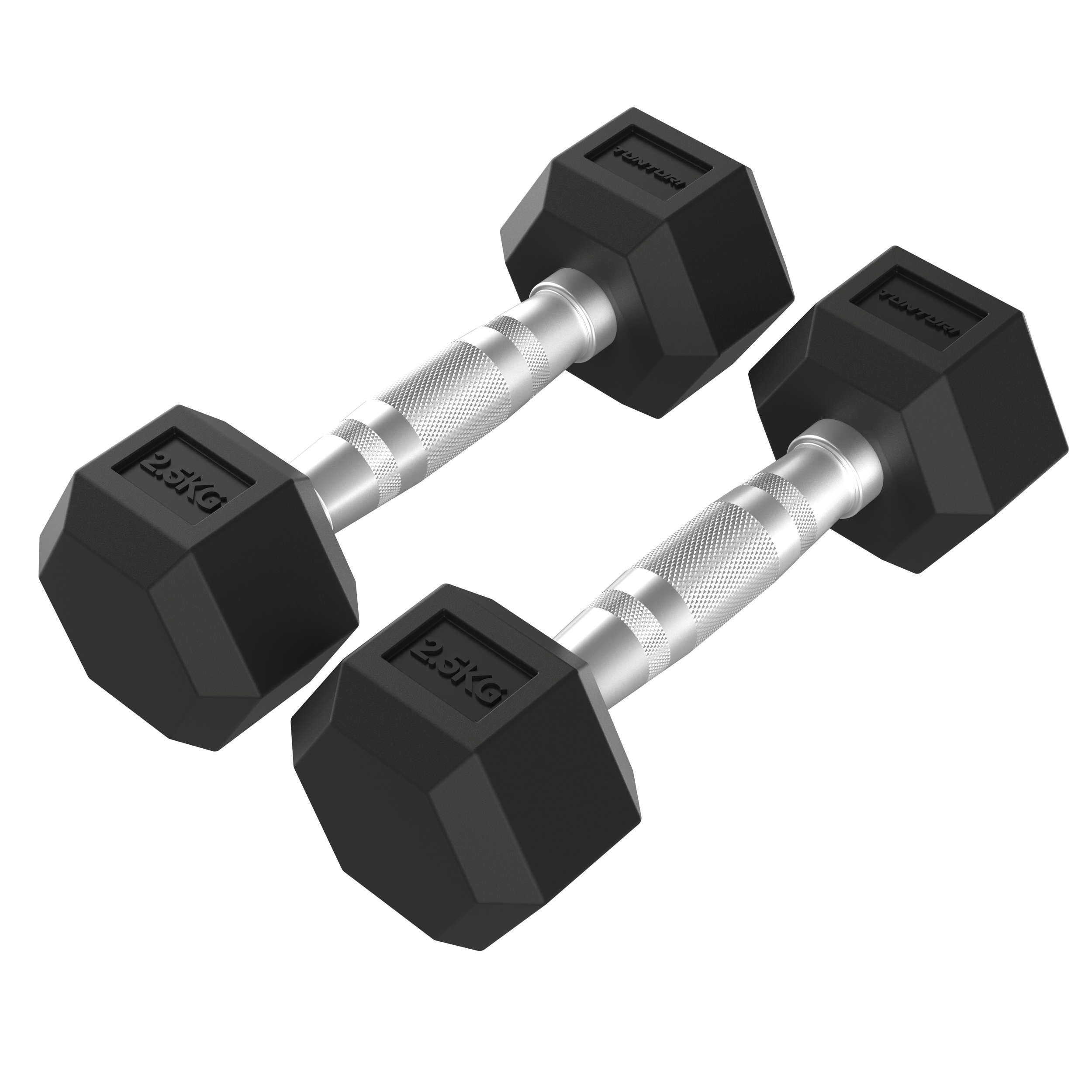 Tunturi Dumbbell Platinum Hexa Kurzhantel-Set - Gummi - 2x 2,5kg - Schwarz