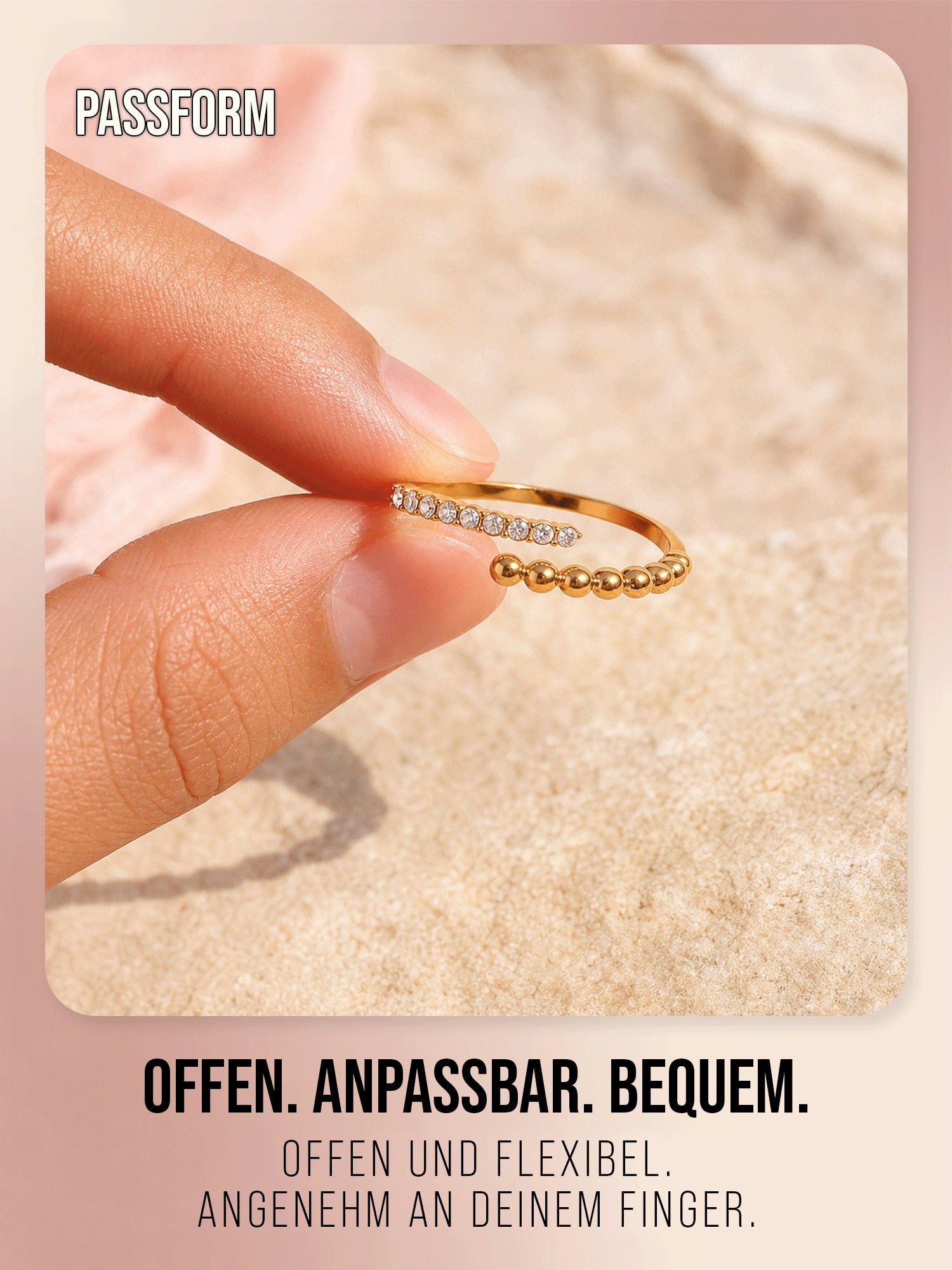 THIORA Fingerring Bora Brilliance, 316L Edelstahl mit 9 Zirkonia-Steinen, offen & verstellbar