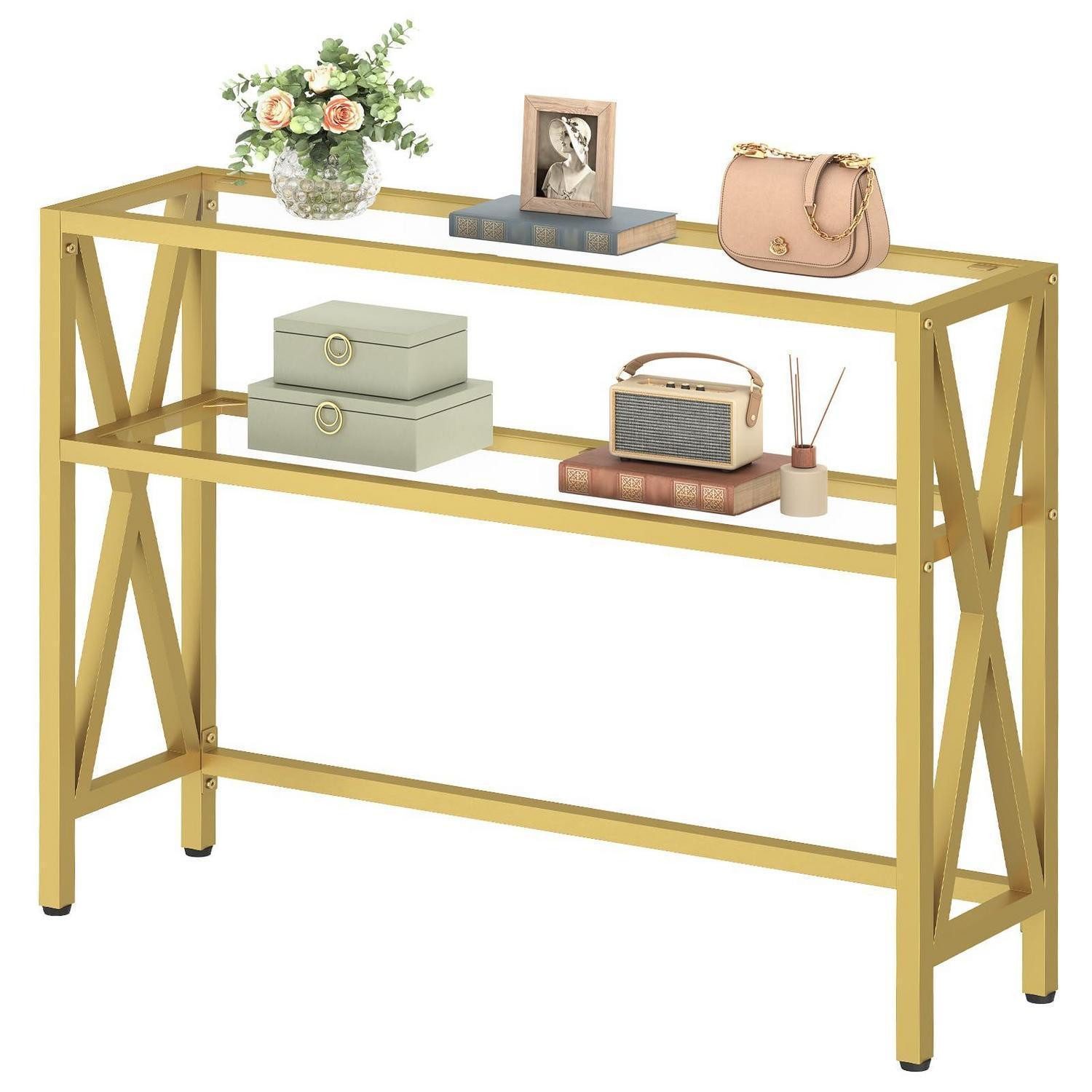 LuxusKollektion Konsolentisch Konsolentisch X-Gestell Gold 100x25x80cm (1-St)