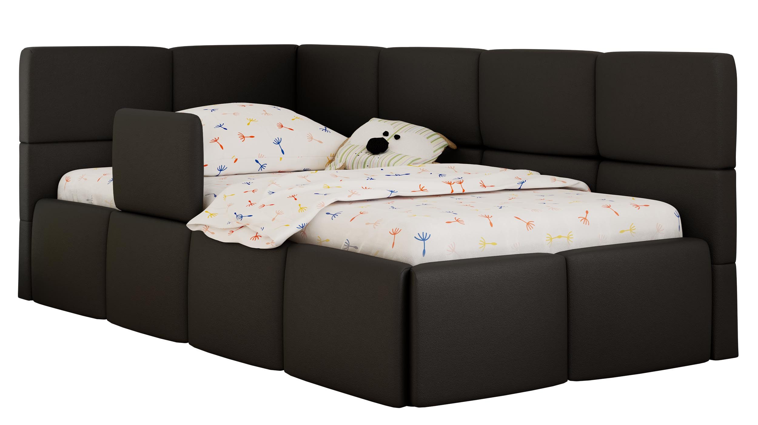 MKS MÖBEL Kinderbett ARVO ALTA (Set, inkl. Lattenrost, Bettkasten, Sicherheitsbarriere & Kopfteil), Eckbett mit Stauraum, Rausfallschutz & Gasdruckfedern