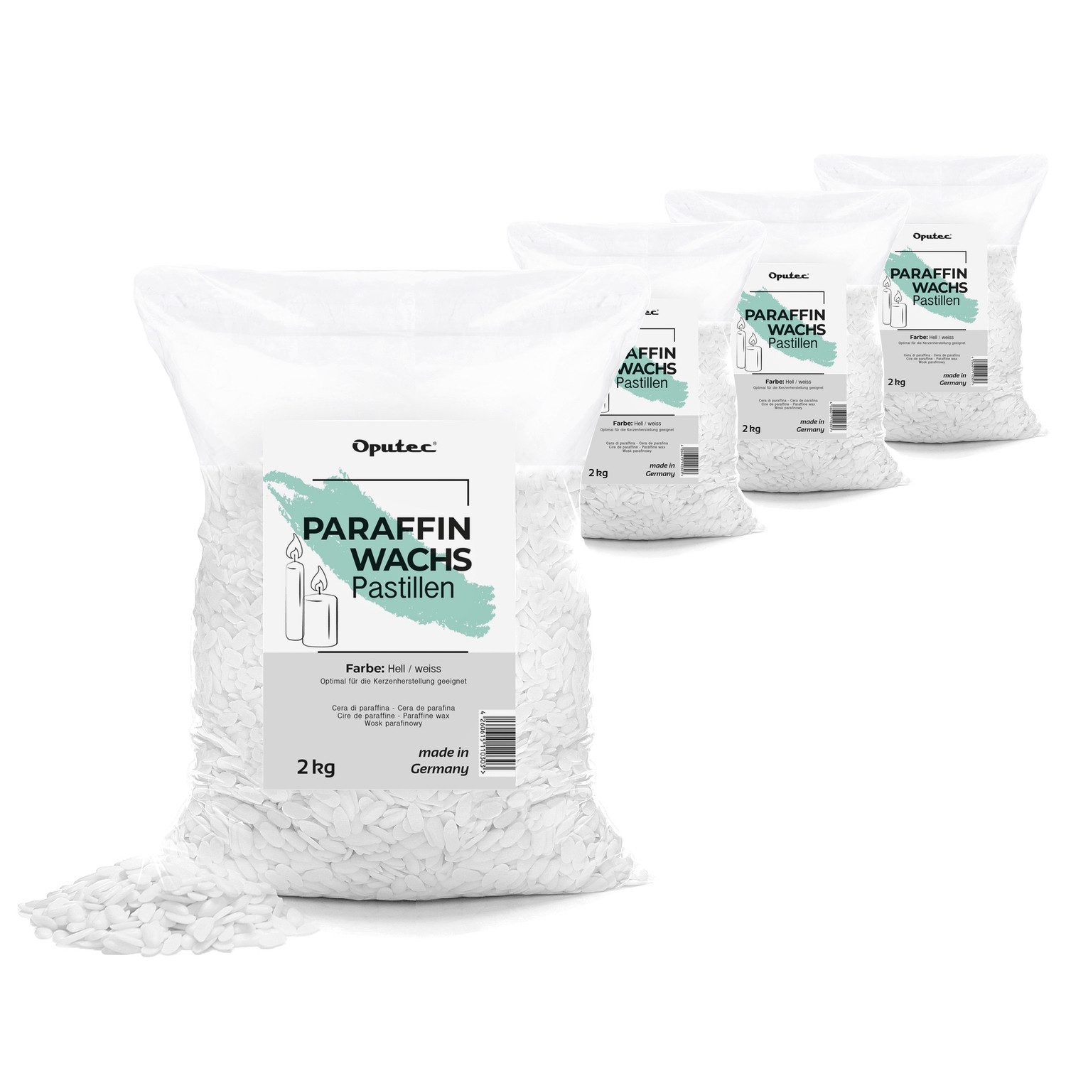 Oputec Bastelnaturmaterial 8 KG Paraffinwachs Pastillen – Weißes Kerzenwachs zum Kerzen gießen, (XXL-Set)