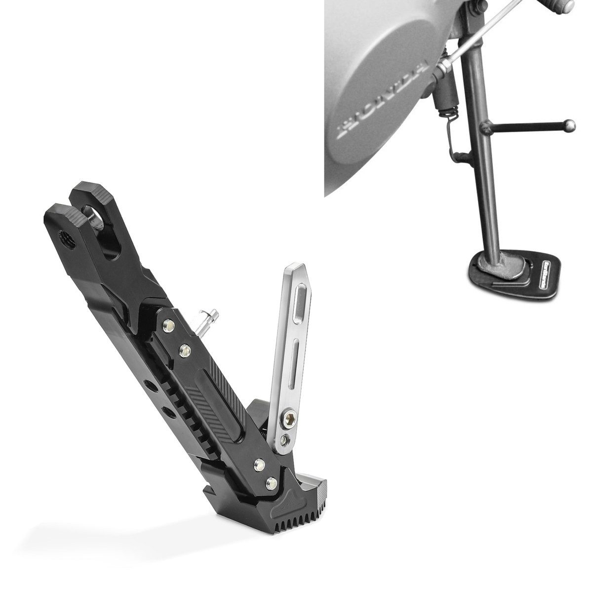 Tourtecs Sitzbank Set: Motorrad Seitenständer Universal Höhenverstellbar Aluminium # sch