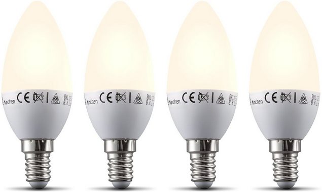 B.K.Licht LED-Leuchtmittel, E14, 4 Stück, Warmweiß, Smart Home LED-Lampe RGB WiFi App-Steuerung dimmbar Glühbirne 5,5W 470 Lumen