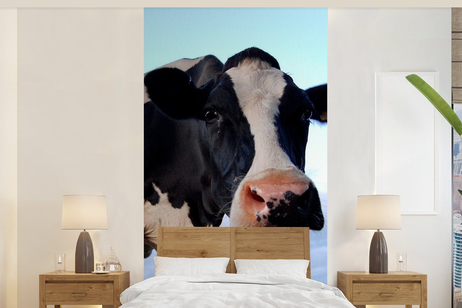 MuchoWow Fototapete Kuh - Bauernhof - Gras - Tiere, Matt, bedruckt, (2 St), Vliestapete für Wohnzimmer Schlafzimmer Küche, Fototapete