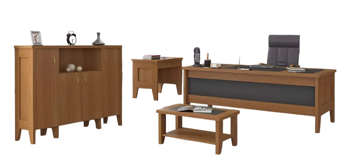 Xlmoebel Büromöbel-Set Moderner Arbeitsplatz mit Holzoberfläche und praktischer Kommode, (4-tlg., Schreibtisch, Couchtisch, Beistelltisch, Schrank), Hergestellt in Europa