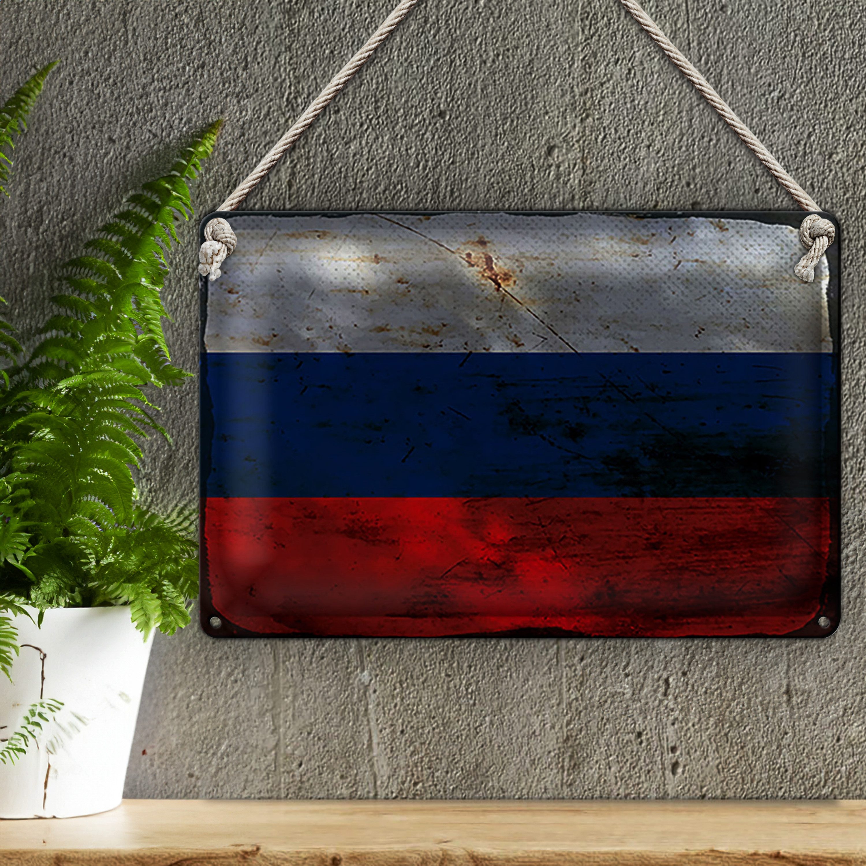 Roomando Metallschild Blechschild Flagge Russland 30x20cm Flag of Russia Rost