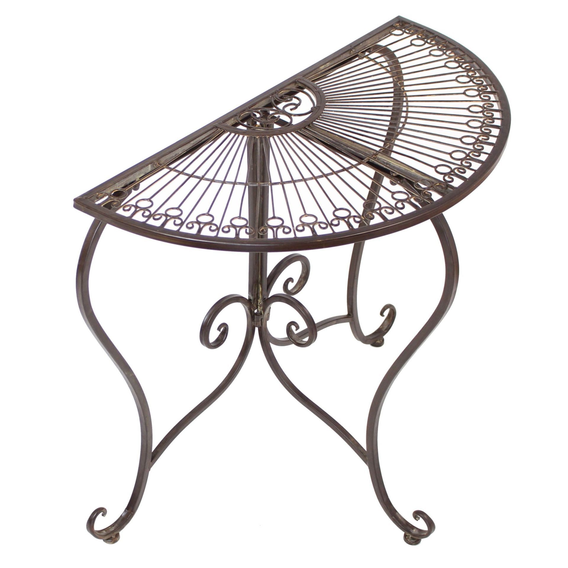 Dekoleidenschaft Konsolentisch "Provencal" halbrund, Metall Konsole, Rost Optik, Beistelltisch, Balkontisch im Antik Design
