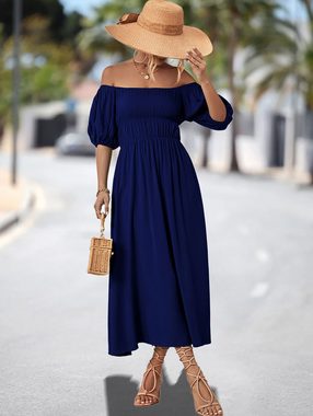 BlauWave Strandkleid Sexy schulterfreies Kleid mit kurzen Puffärmeln, hohe Taille, Rüschen (1-tlg) einschultriges Kleid