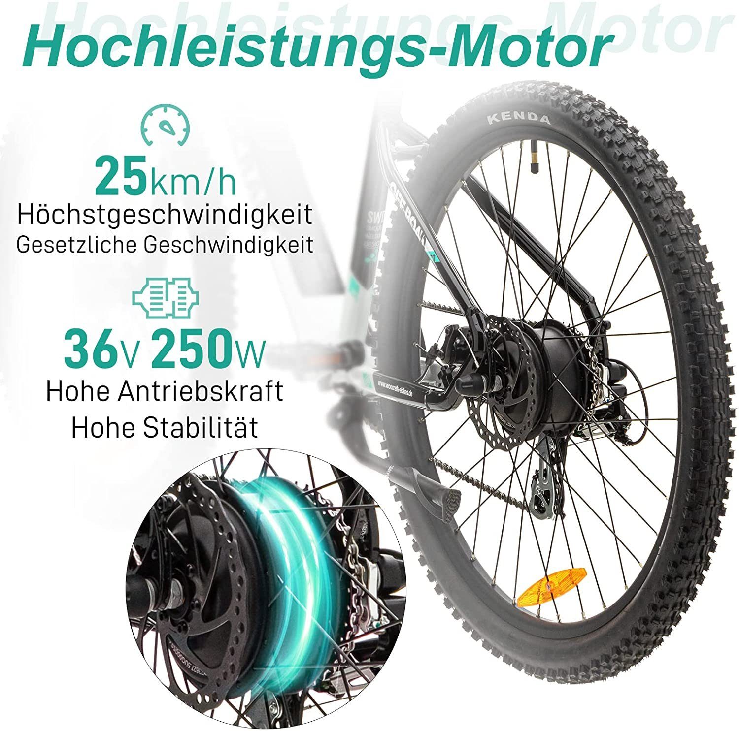 E-Bike Wh OFFROAD Altus Gang 8 VECOCRAFT Heckmotor, Kettenschaltung, 80KM, Shimano Schaltwerk, akku 375,00