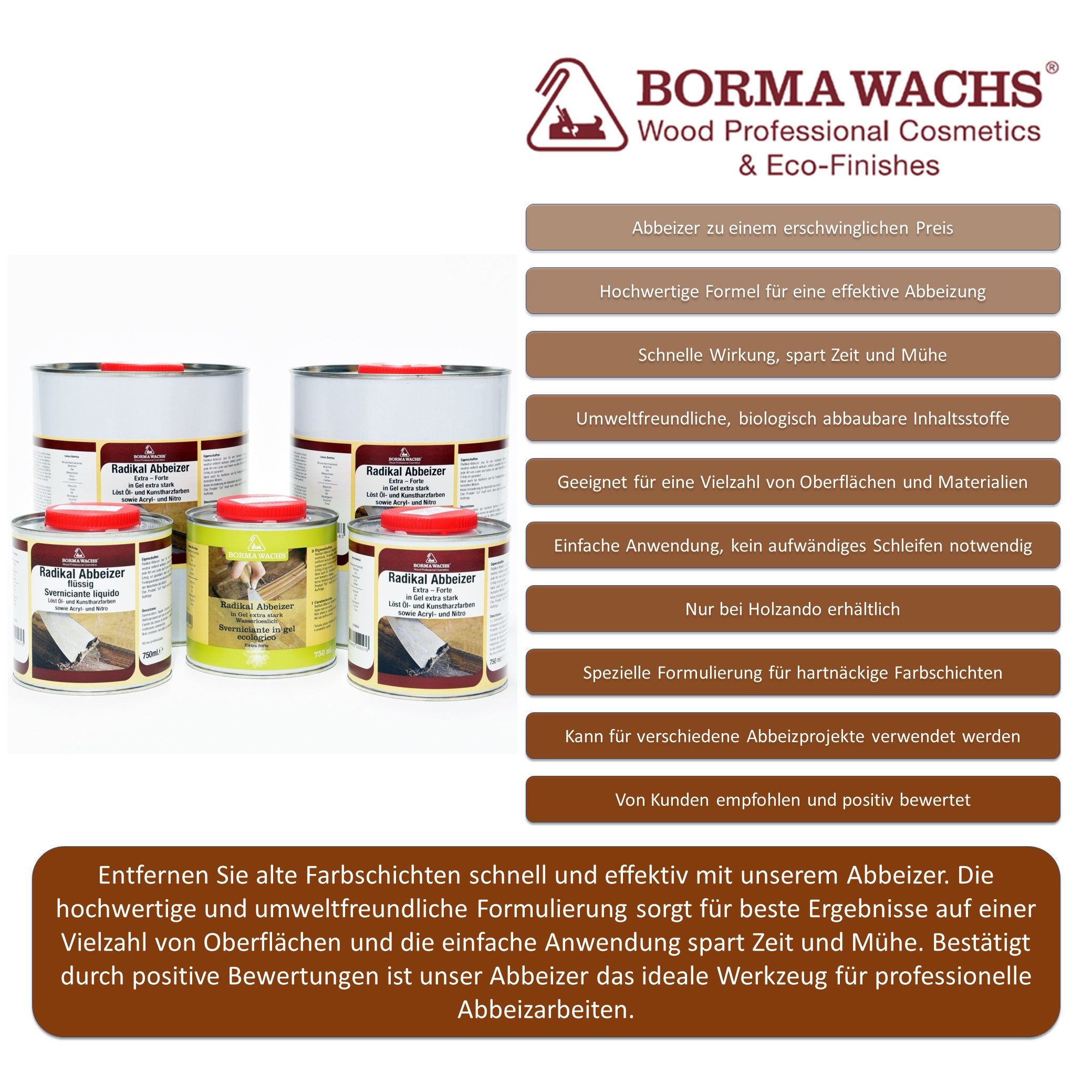 BORMA Abbeizer 0,750 L Gel Holzreiniger (Löst zuverlässig Farbschichten – auch bei alten, festen Lacken)