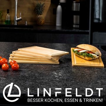LINFELDT Frühstücksbrett 6er Set aus Bambus mit Saftrille - Rückseite Glatt - 25x15x0,8cm, (6-St)