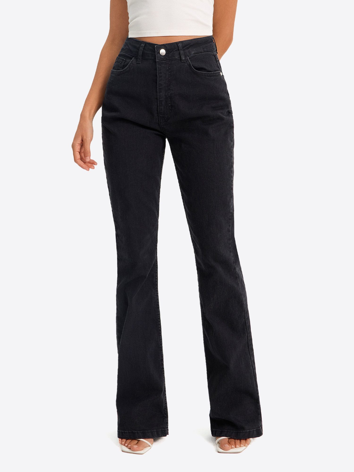 Schlagjeans Damen Jeanshose im Schlag-Schnitt mit hoher Bundhöhe