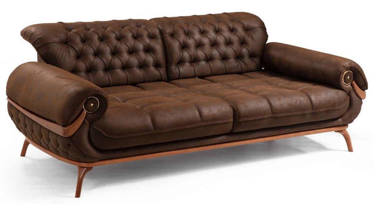 Einrichtung Wohnzimmer mit Luxus Casa Luxus Dunkelbraun / Wohnzimmer Möbel Chesterfield Padrino Sofa - - Wohnzimmer Padrino Braun Luxus Chesterfield-Sofa Casa Luxus Rückenlehnen - verstellbaren Möbel Möbel - Chesterfield