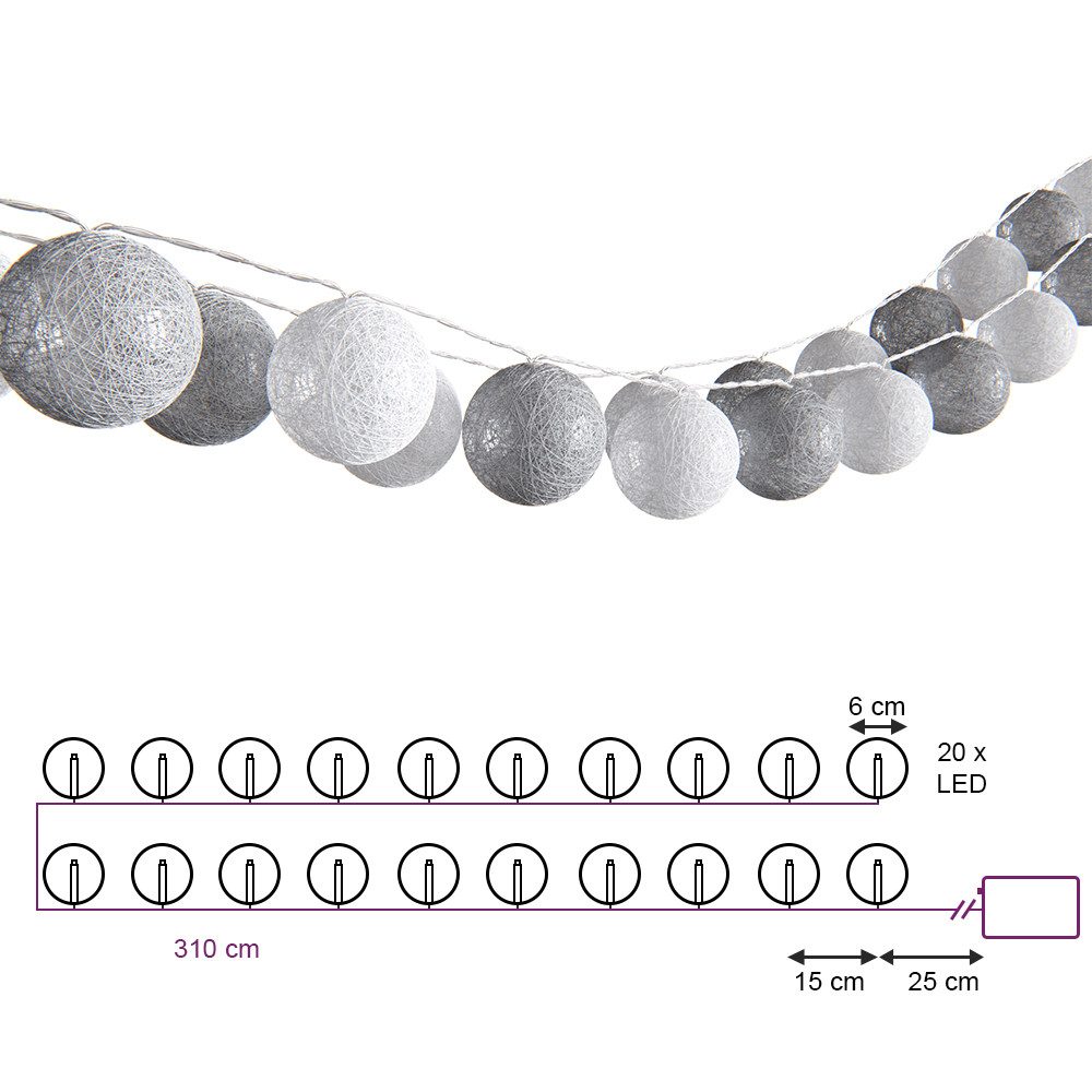 Vicco LED-Lichterkette, Grau/Weiß, 310 cm