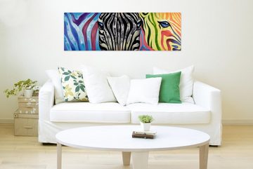 KUNSTLOFT Gemälde Psychedelic Zebra 150x50 cm, Leinwandbild 100% HANDGEMALT Wandbild Wohnzimmer