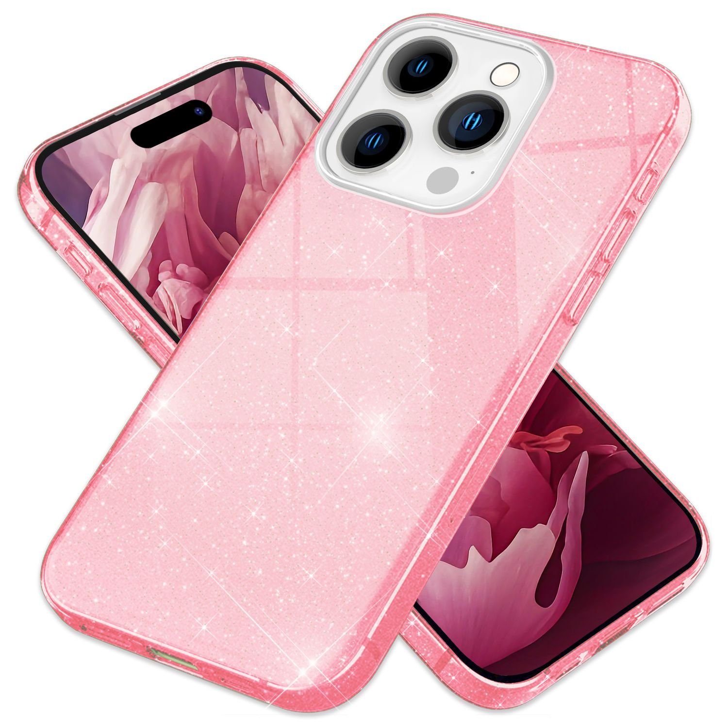 Nalia Smartphone-Hülle Apple iPhone 15 Pro Max 17 cm (6,7 Zoll), Glitzer Silikon Hülle / Verstärkte Innenseite / Glänzende Schutzhülle