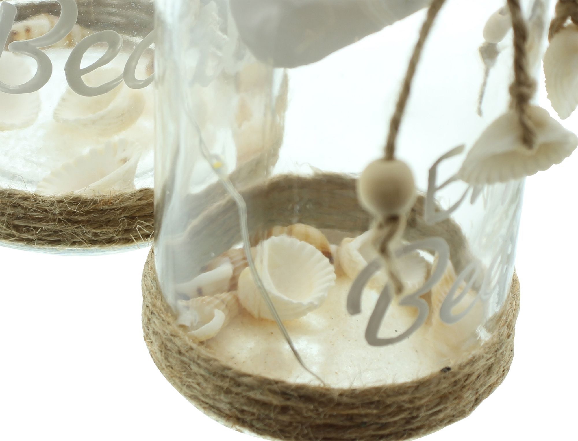 Dekoleidenschaft LED Windlicht "Beach", Windlicht-Glas mit Leuchtdraht, 12 & 16 cm hoch, LED-Glas, 2 Stück im Set maritime Leuchtdeko, Laterne batterie-betrieben