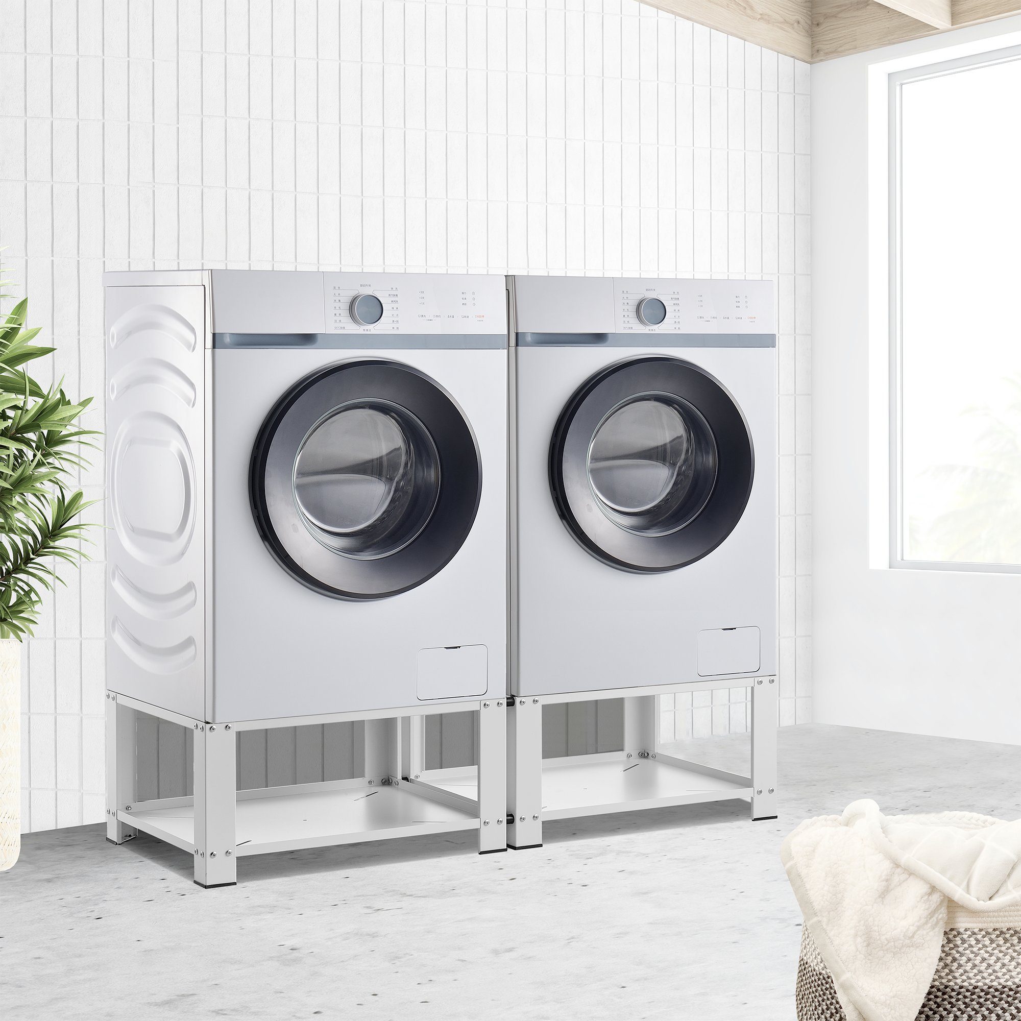 en.casa Waschmaschinenunterschrank Cremlingen Waschmaschinen-Sockel  Doppelpodest 2x150 kg Weiß