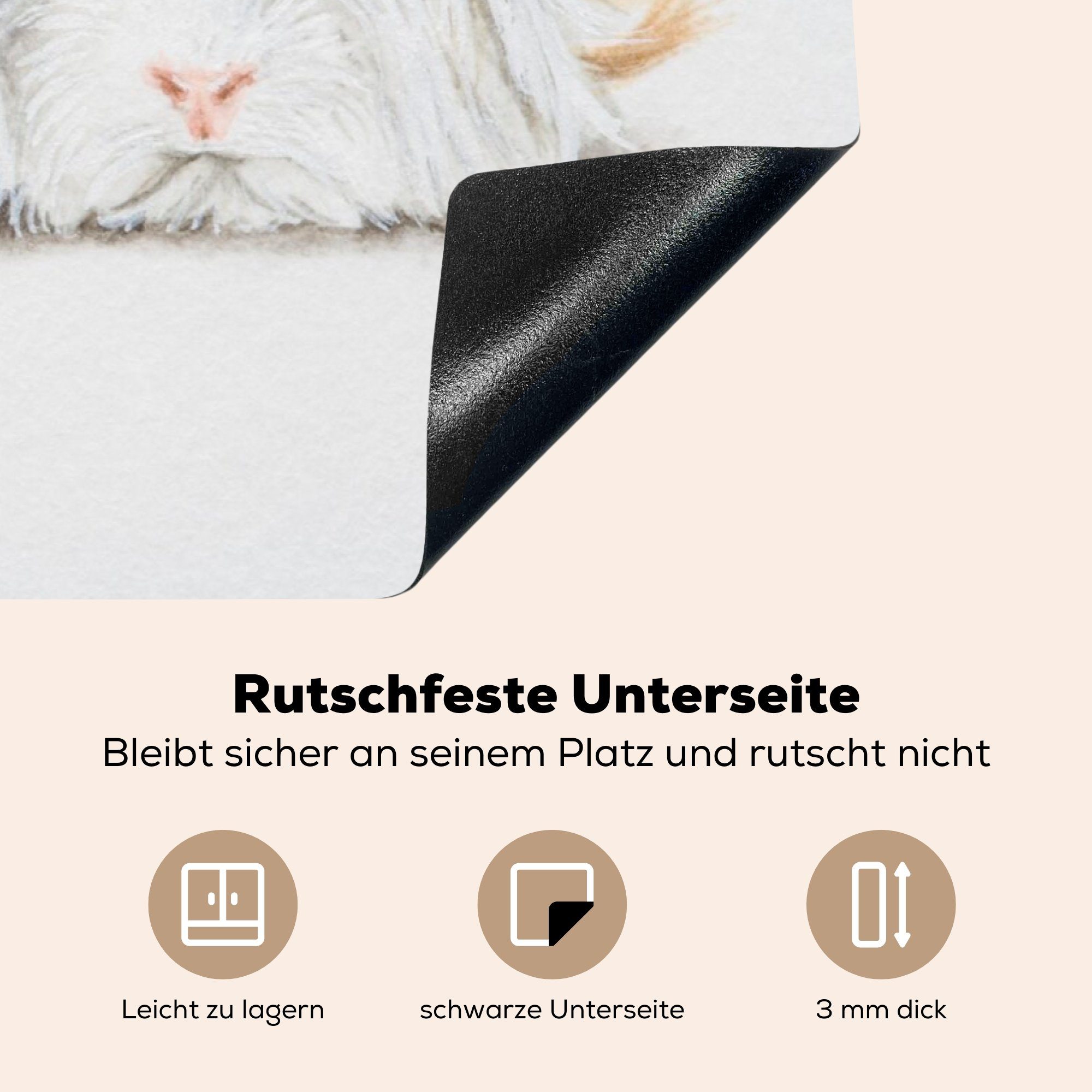 für küche, Ceranfeldabdeckung Eine cm, Vinyl, Meerschweinchen, 81x52 Illustration tlg), die Herdblende-/Abdeckplatte Induktionskochfeld von langhaarigen MuchoWow Schutz (1