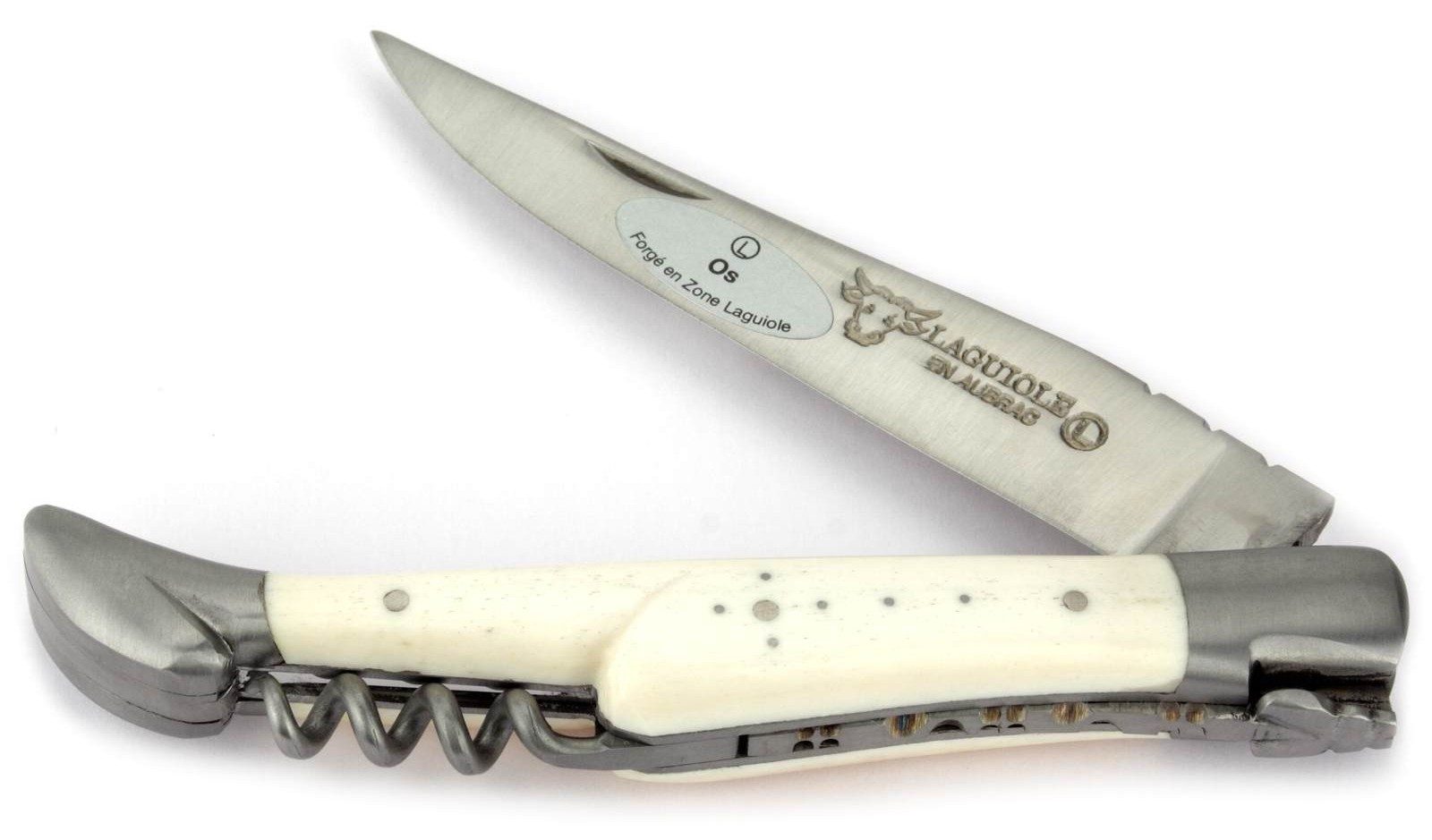 Laguiole en Aubrac Taschenmesser L0312OSIF, 12cm Griff Knochen - Korkenzieher - Klinge Backen Stahl satiniert