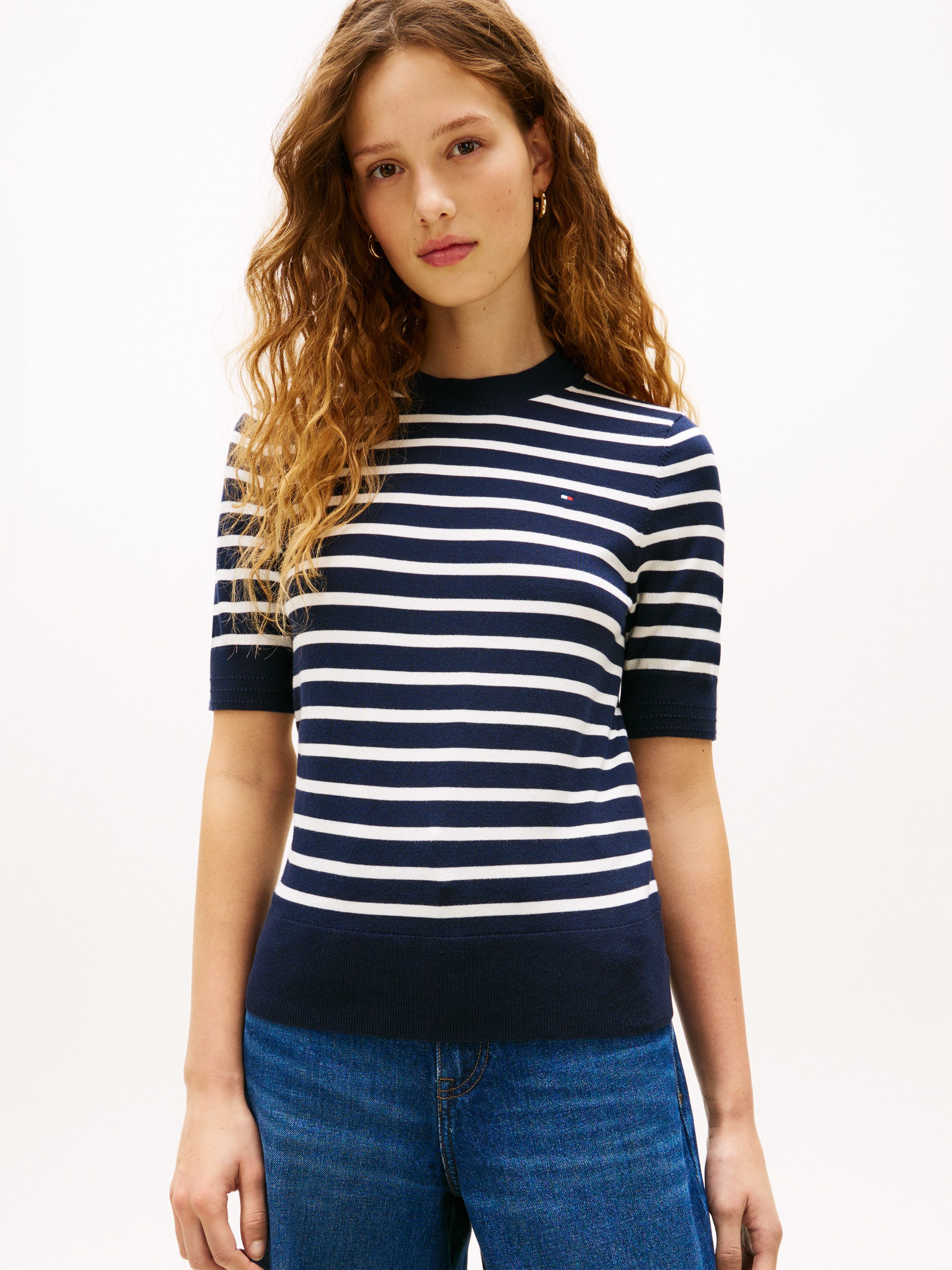 Tommy Hilfiger Kurzarmpullover CO JERSEY FINE GG C-NK SS SWT Baumwollmischung, Regular Fit