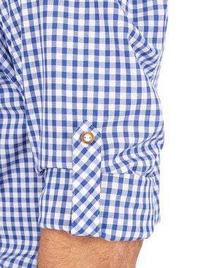 OS-Trachten Trachtenhemd Karo Langarmhemd BASIC blau (Regular Fit)
